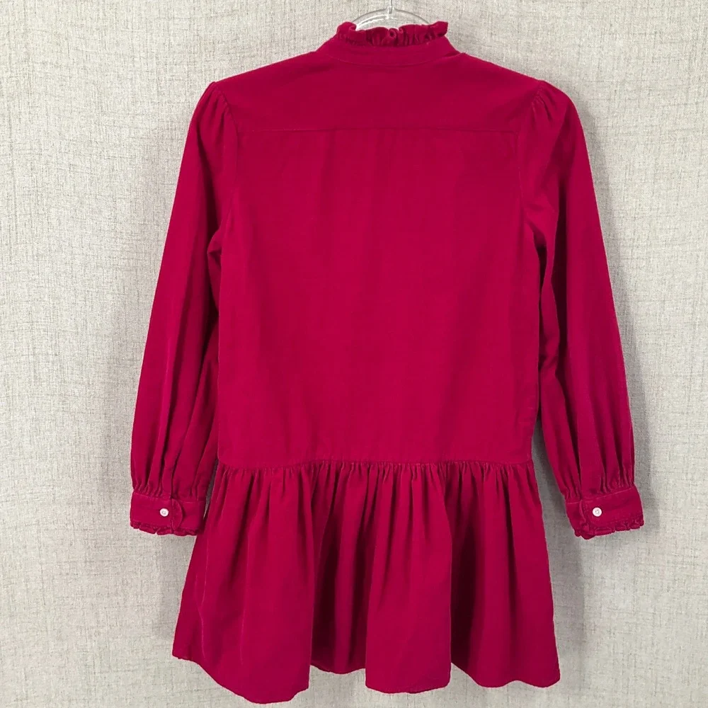 Ralph Lauren Corduroy Dress Kids 12 Pink Ruffle Drop Waist Preppy Dark Academia